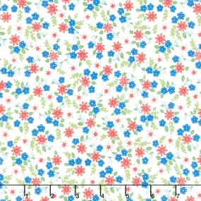 All American - Patriotic Floral Daisy White Yardage