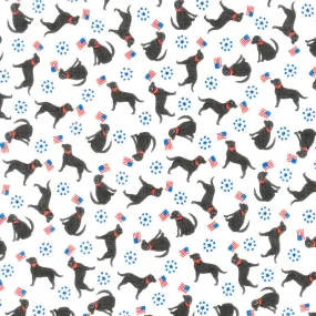 All American - Patriotic Pups White Yardage