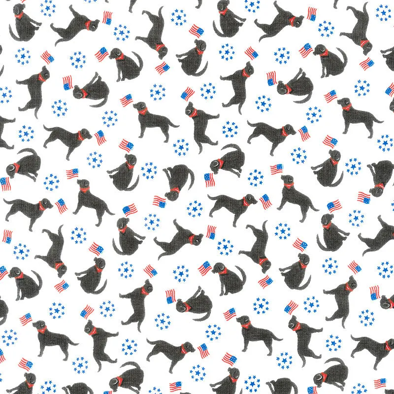 All American - Patriotic Pups White Yardage