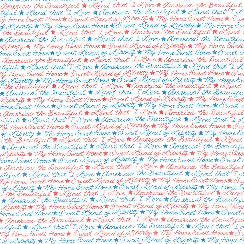 All American - Patriotic Sayings Daisy White Yardage