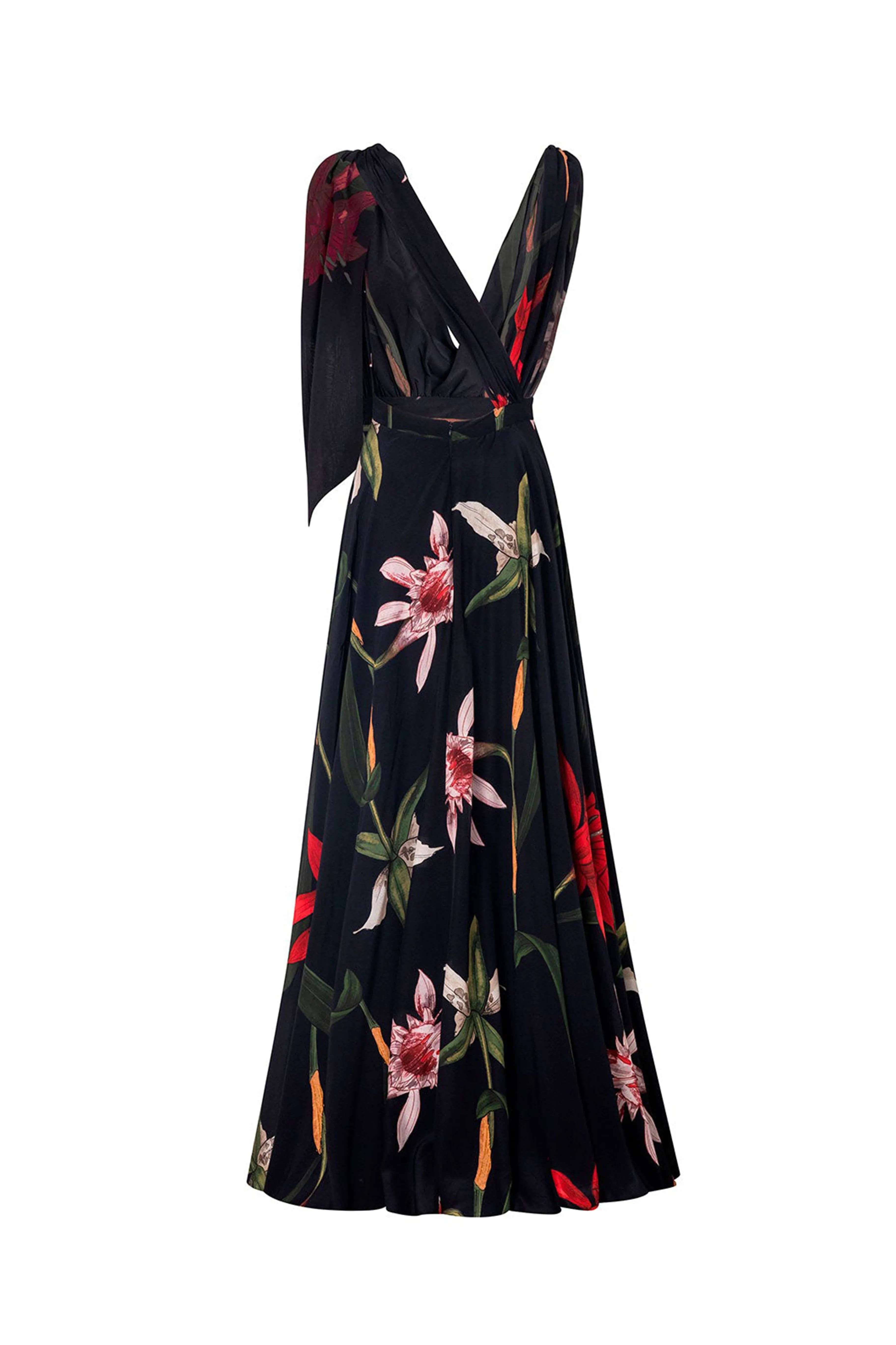 Black Flora Deep V Maxi Dress