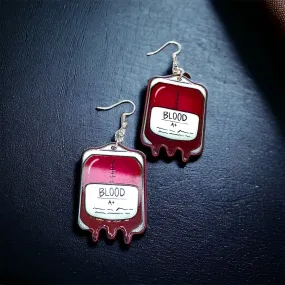 Blood Bag Earrings - Blood Donor, Blood Bank Earrings, Phlebotomist, Handmade Earrings, Appreciation Gift, Blood Donation