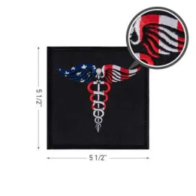 Caduceus Medical Symbol American Flag Patch with Hook Back