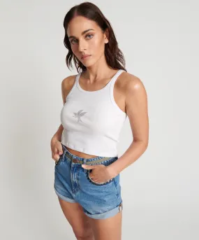 CROPPED BOWER BIRD RIBBED TANK TOP WHITE