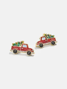 Driving Merry Home Earrings - Holiday Truck Delicate Stud Earrings