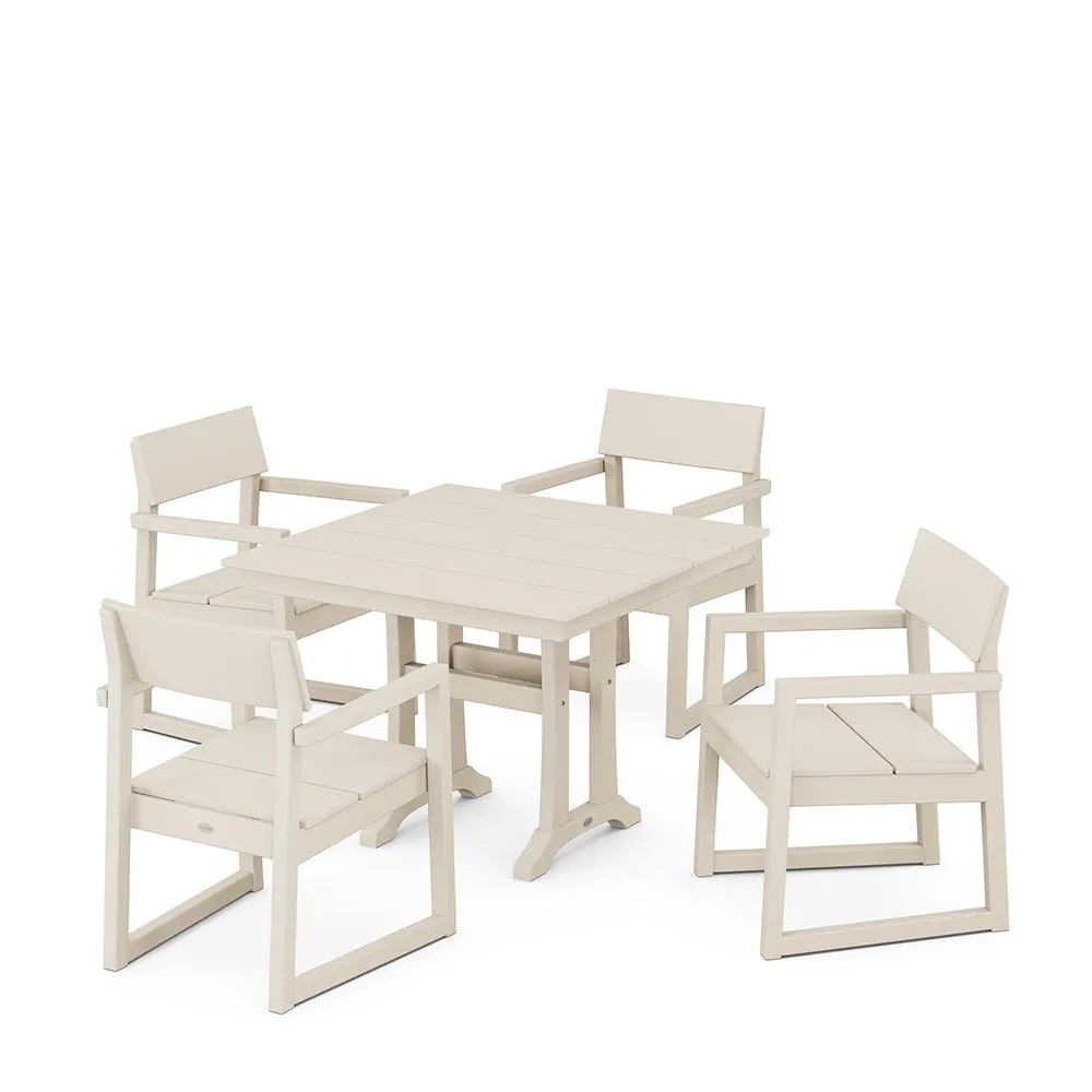 Edge 5 Piece Farmhouse Dining Set with Trestle Legs