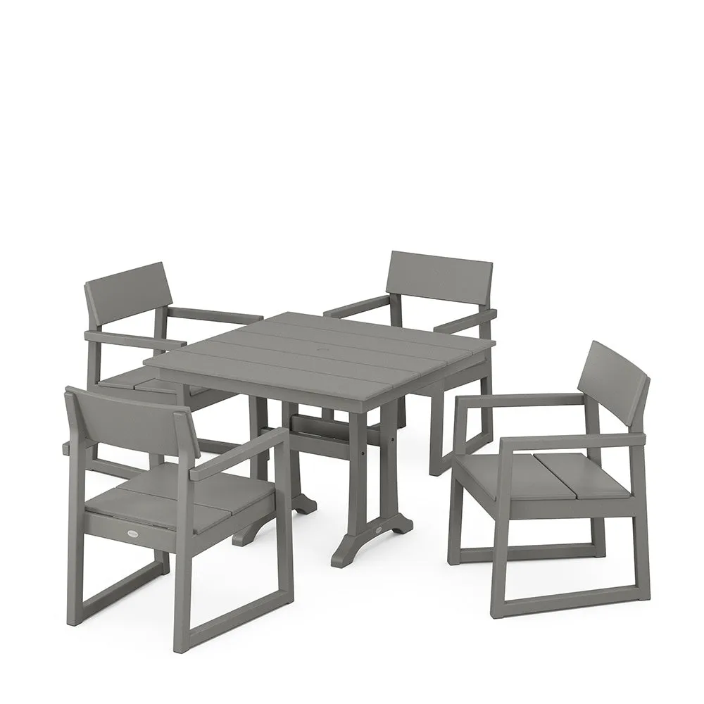 Edge 5 Piece Farmhouse Dining Set with Trestle Legs