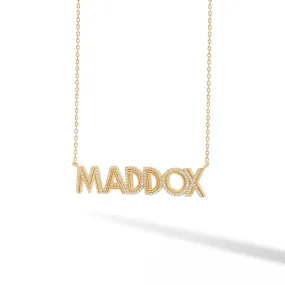 Fluted Finish   Diamond Detail Name Necklace