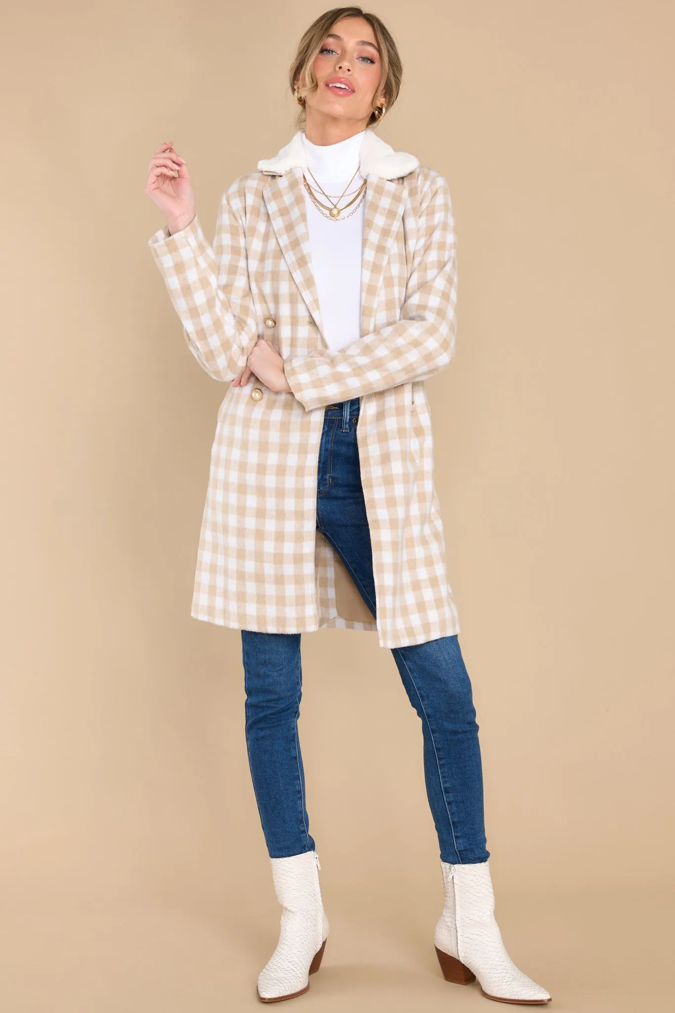 It's A Look Beige Plaid Coat