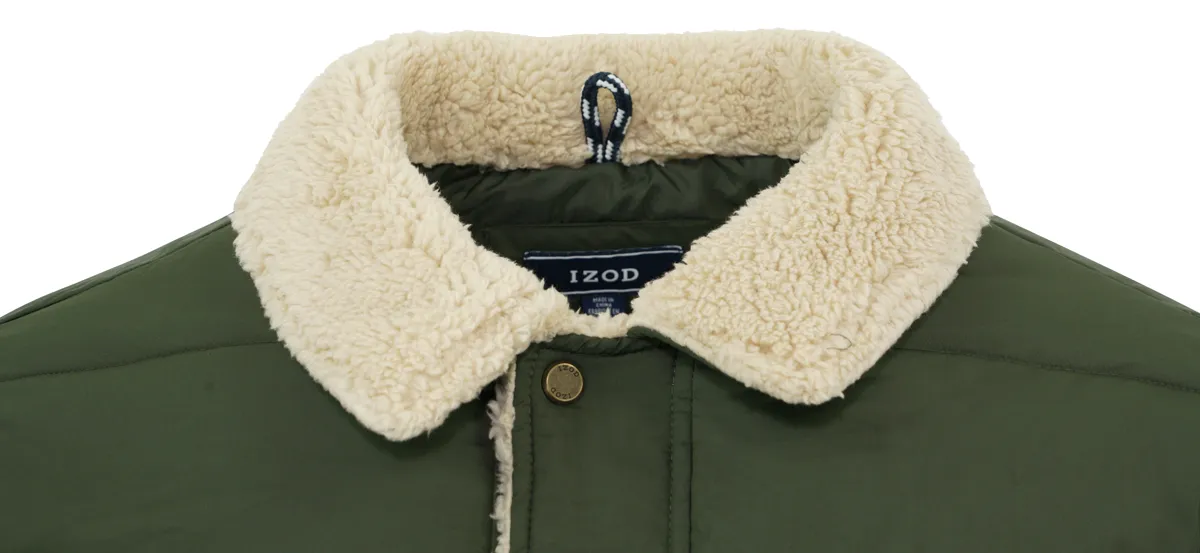 IZOD Men's Sherpa-Lined Collar Winter Jacket Olive M