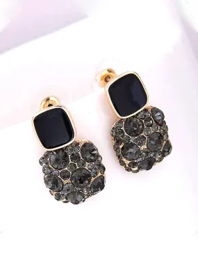 Kairangi Earrings For Women Black Stone Studded Geometrical Shape Stud Drop Earrings For Women and Girls