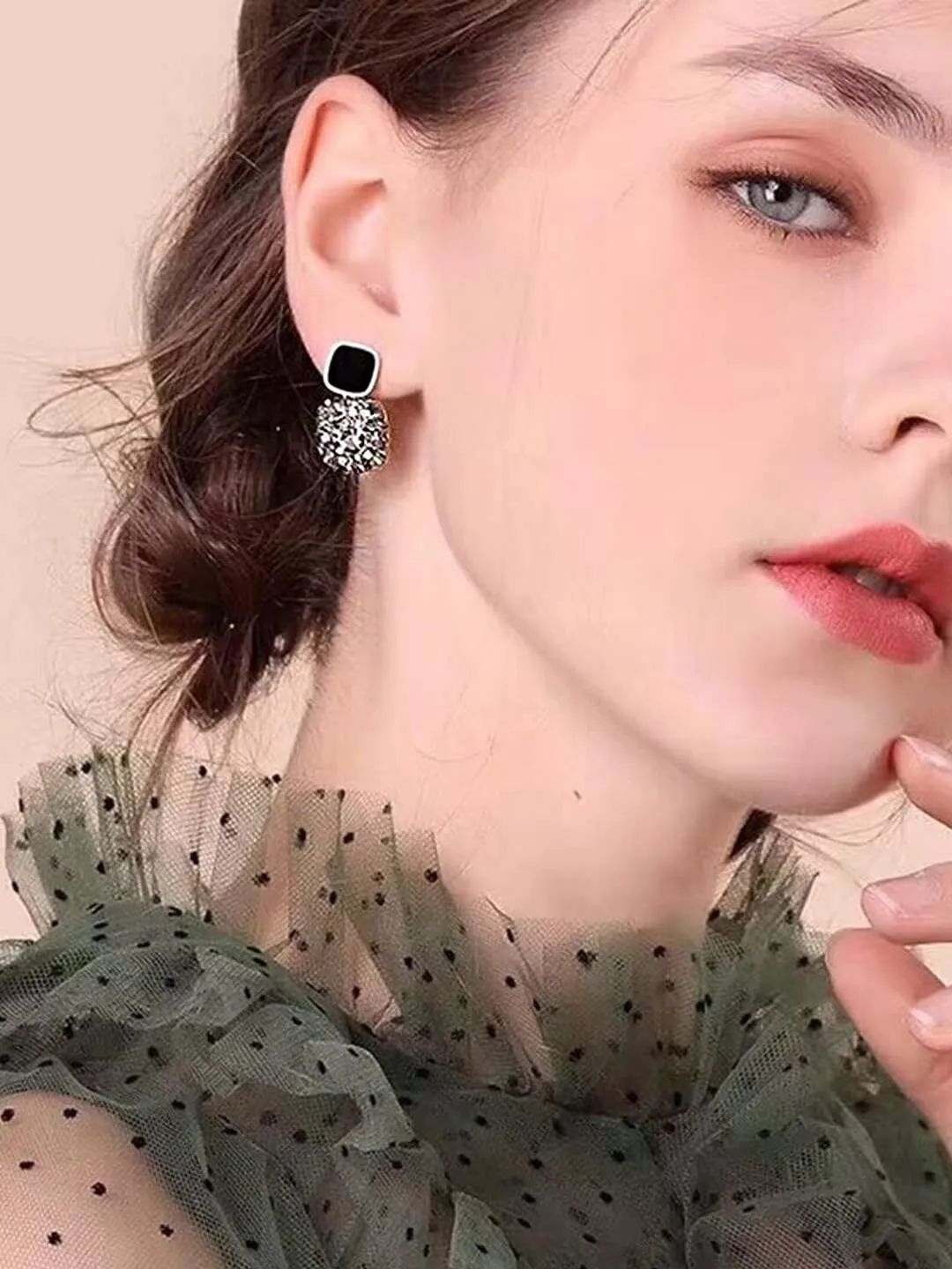 Kairangi Earrings For Women Black Stone Studded Geometrical Shape Stud Drop Earrings For Women and Girls