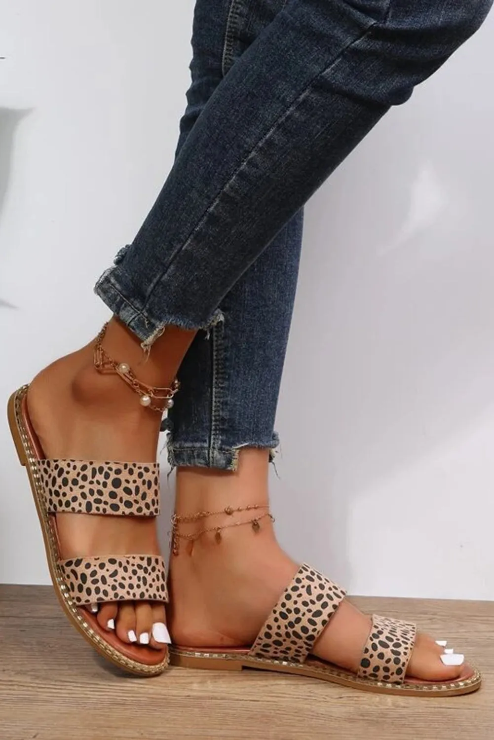 Leopard Strap Casual Flat Slides Shoes