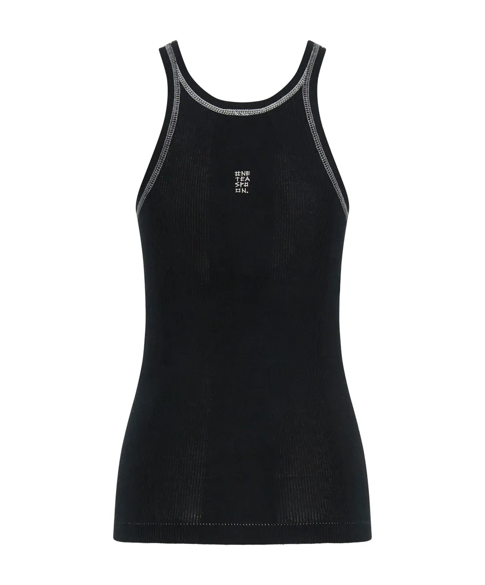 One Teaspoon Logo Bower Bird Ribbed Singlet - Jett Black