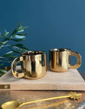 Set Of Two Shiny Gold Mugs