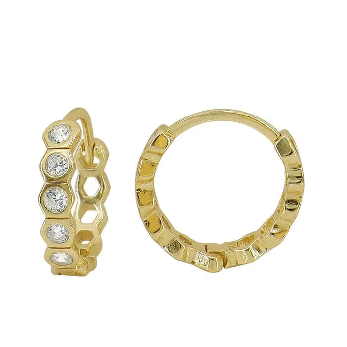 Sterling Silver Gold Plated CZ Bezel Huggies