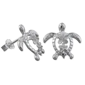 Sterling Silver Petroglyph Turtle Plumeria Stud Earrings