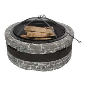 Sun Joe SJFP35-CS-STN 35-Inch Cast Stone Base, Wood Burning Fire Pit w/Dome Screen and Poker, Charcoal Stone