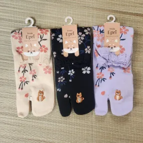 Tabi Socks -  Women's. Shiba inu and Sakura toe socks