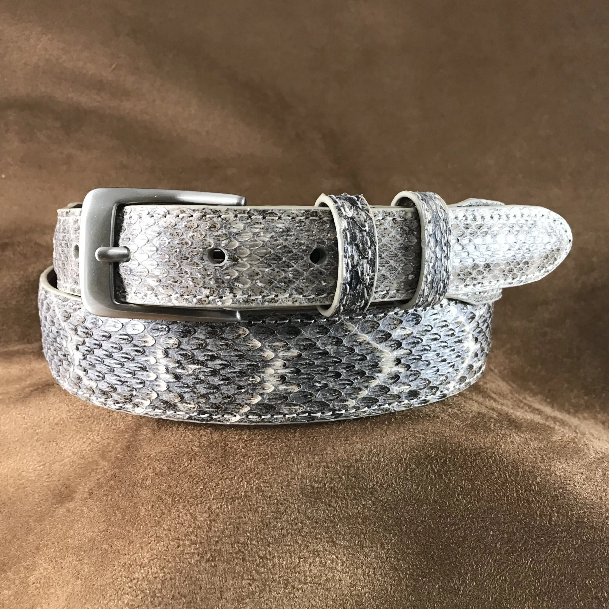 Western Diamond Rattlesnake Leather Belt Strap - 1 1/4 > 1 Taper