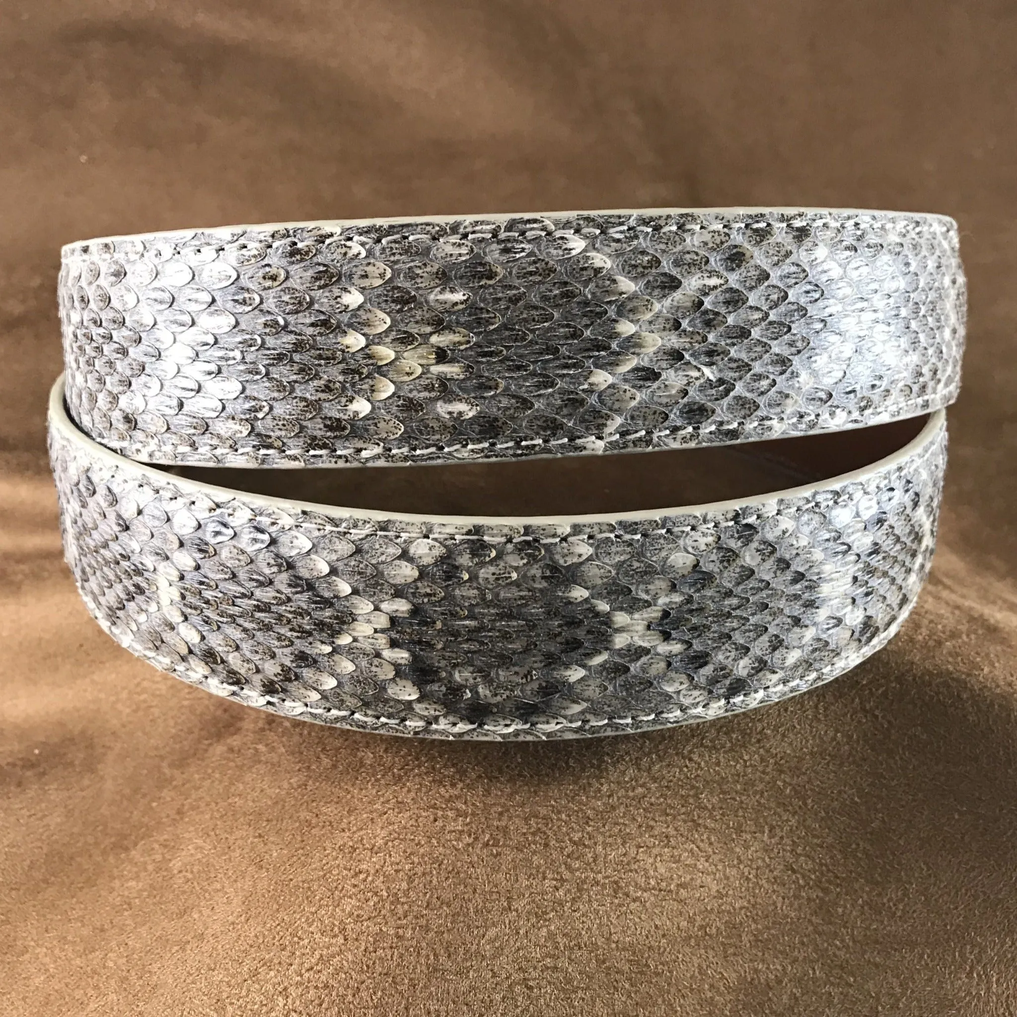 Western Diamond Rattlesnake Leather Belt Strap - 1 1/4 > 1 Taper