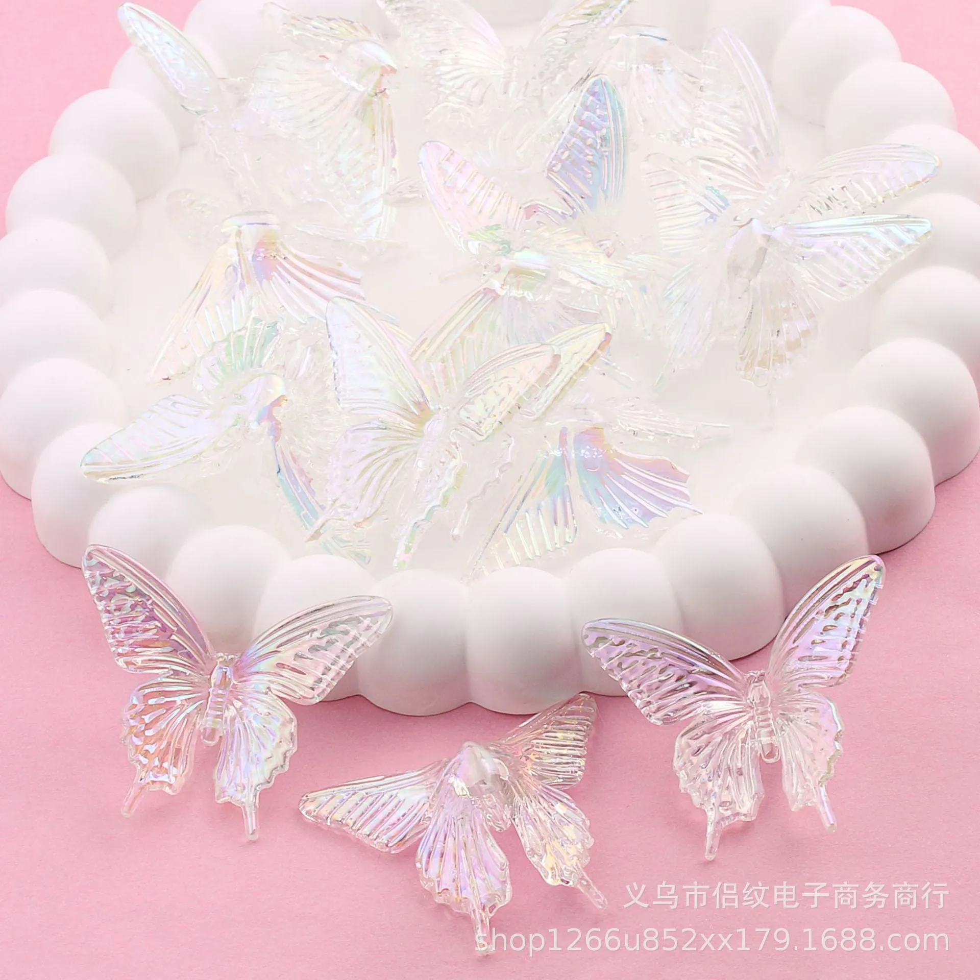 Wholesale 100PCS Acrylic High Transparent Color Straight Hole UV Plated Butterfly Beads