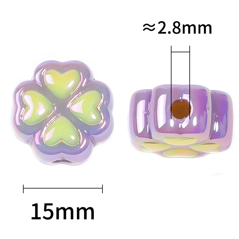 Wholesale 100pcs Acrylic Two-color Four-leaf Clover UV Plated Straight Hole Beads