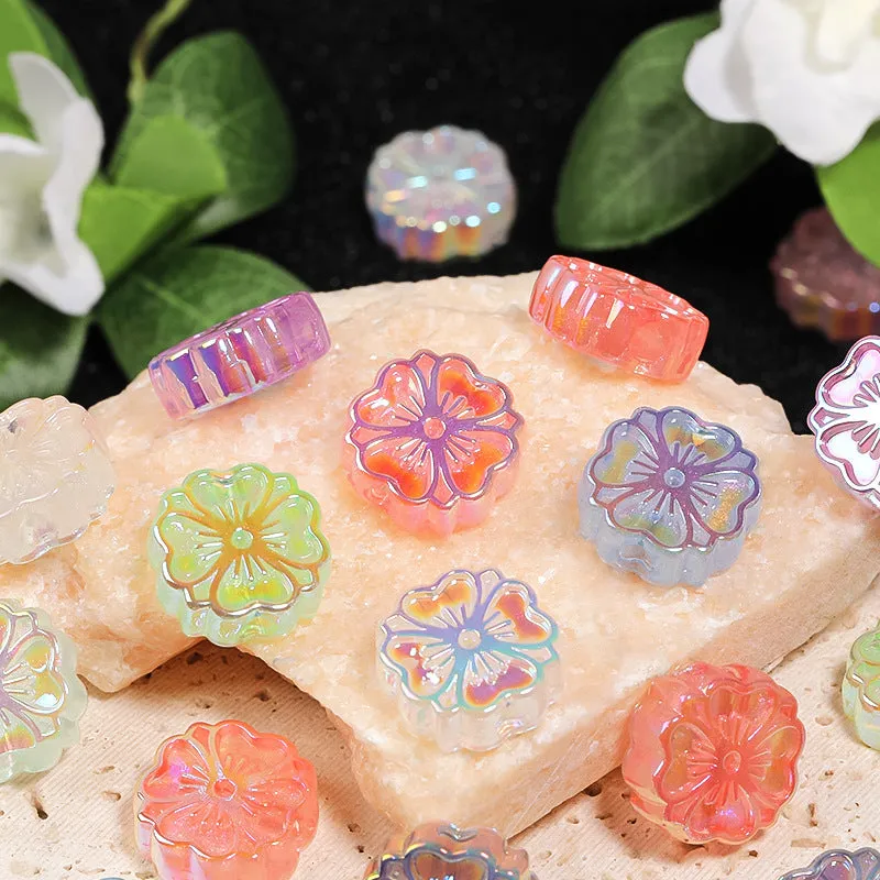 Wholesale 100pcs Diy Fine Glitter Cherry Blossom Beads Love Four-leaf Clover Straight Hole Acrylic Beads