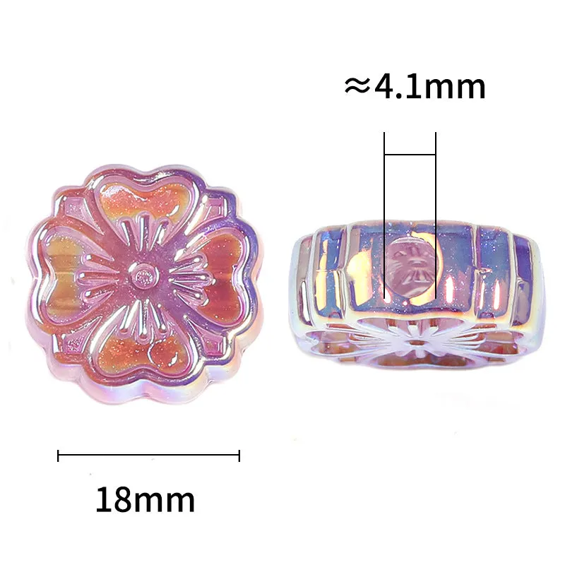 Wholesale 100pcs Diy Fine Glitter Cherry Blossom Beads Love Four-leaf Clover Straight Hole Acrylic Beads