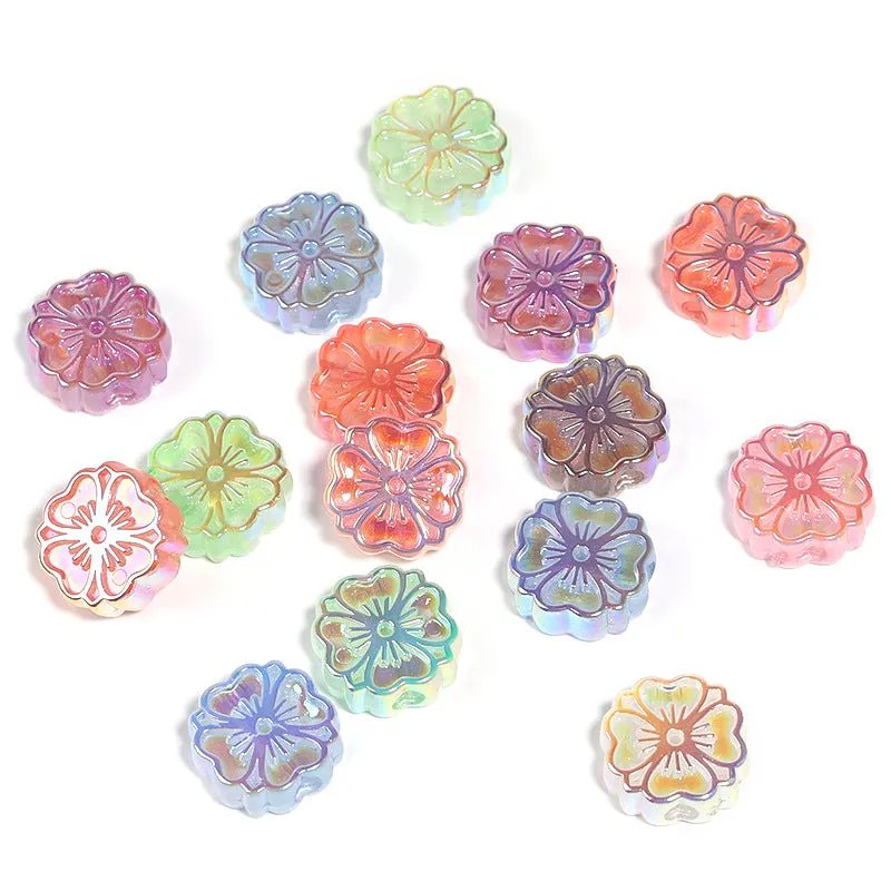 Wholesale 100pcs Diy Fine Glitter Cherry Blossom Beads Love Four-leaf Clover Straight Hole Acrylic Beads