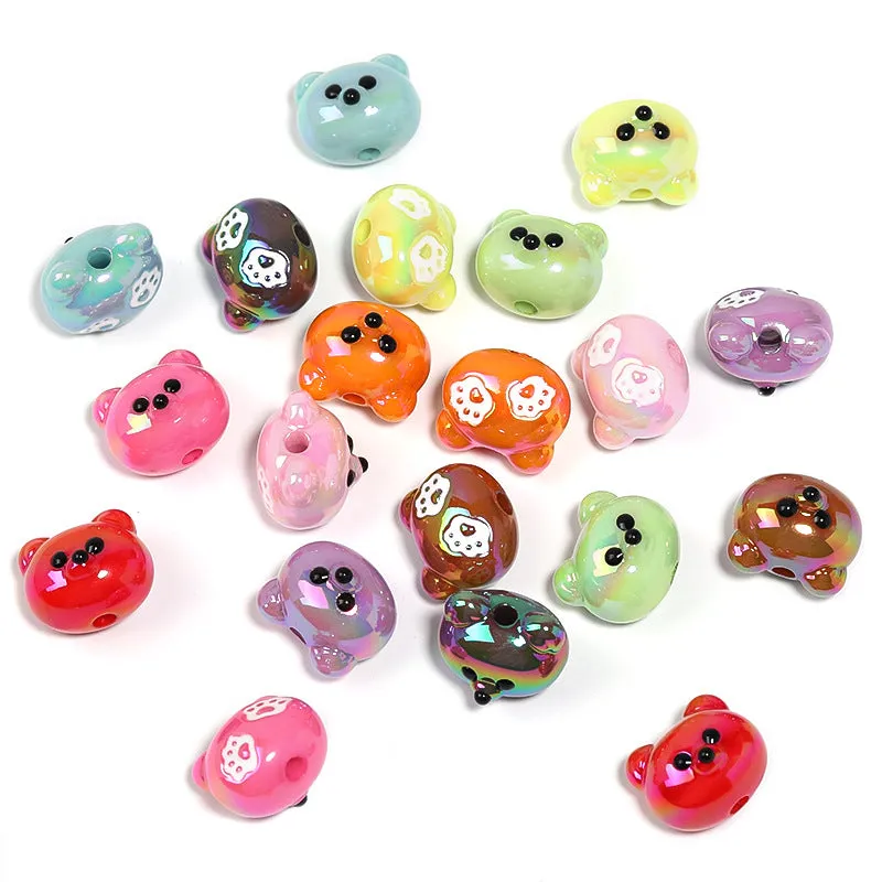 Wholesale 100pcs DIY Solid Color UV Electroplating Red Panda Acrylic Vertical Hole Beads