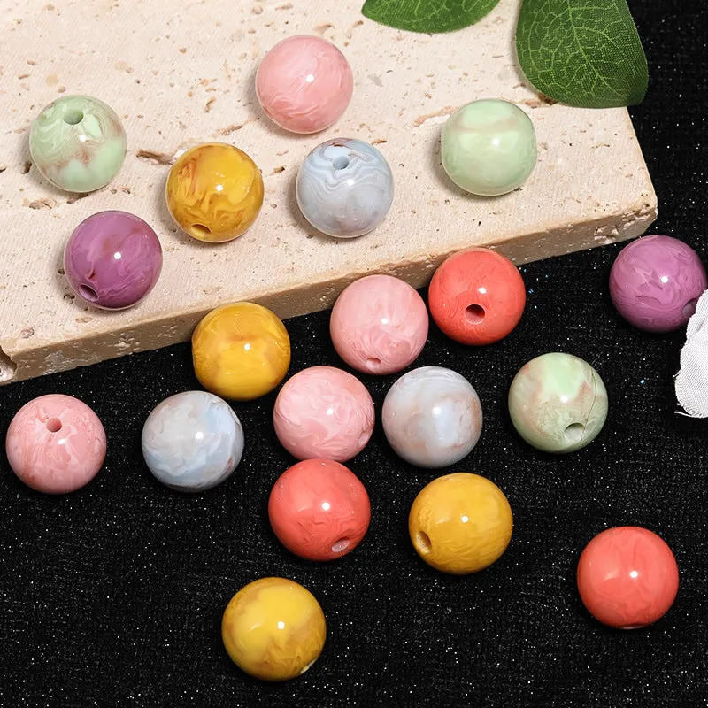 Wholesale 100pcs Imitation Marble Pattern Color Gradient Ripple Straight Hole Acrylic Beads