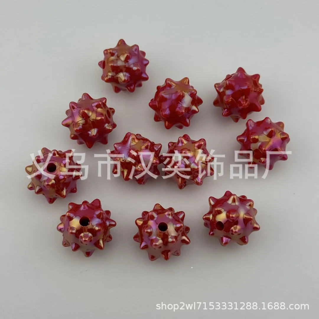 Wholesale 100pcs Solid Color Acrylic UV Plated Sea Urchin 16MM Straight Hole for Pen Beads