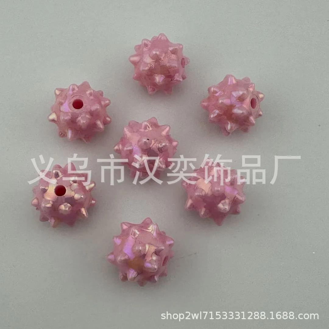 Wholesale 100pcs Solid Color Acrylic UV Plated Sea Urchin 16MM Straight Hole for Pen Beads