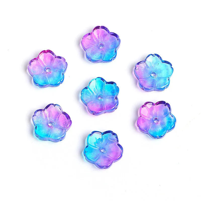 Wholesale 100pcs10mm Glass Transparent Petals Gradient Through Hole Beads DIY