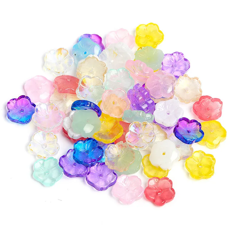 Wholesale 100pcs10mm Glass Transparent Petals Gradient Through Hole Beads DIY