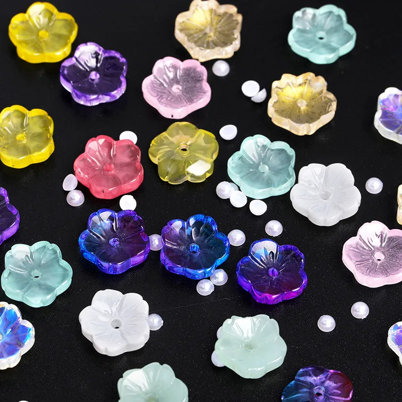 Wholesale 100pcs10mm Glass Transparent Petals Gradient Through Hole Beads DIY