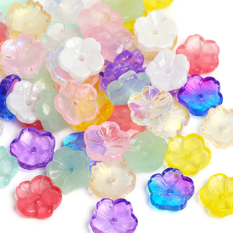 Wholesale 100pcs10mm Glass Transparent Petals Gradient Through Hole Beads DIY