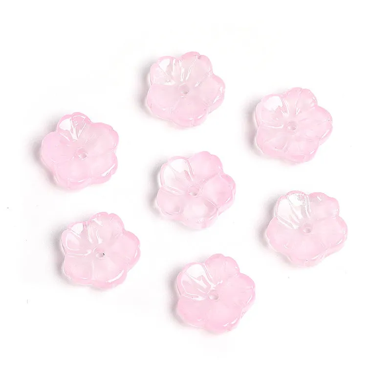 Wholesale 100pcs10mm Glass Transparent Petals Gradient Through Hole Beads DIY