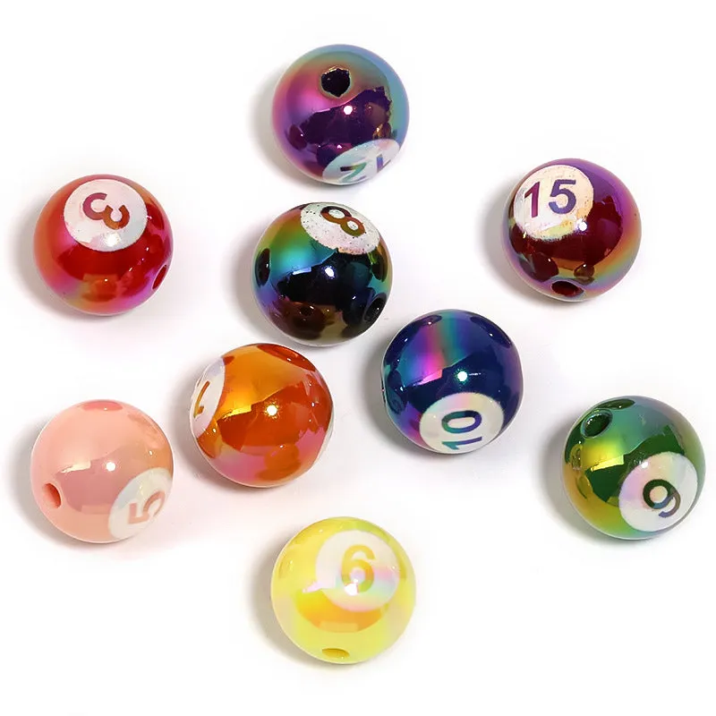 Wholesale 100pcs16mm Acrylic Digital Billiard Beads UV Electroplating Through Hole Beads Diy Jewelry Accessories Beads