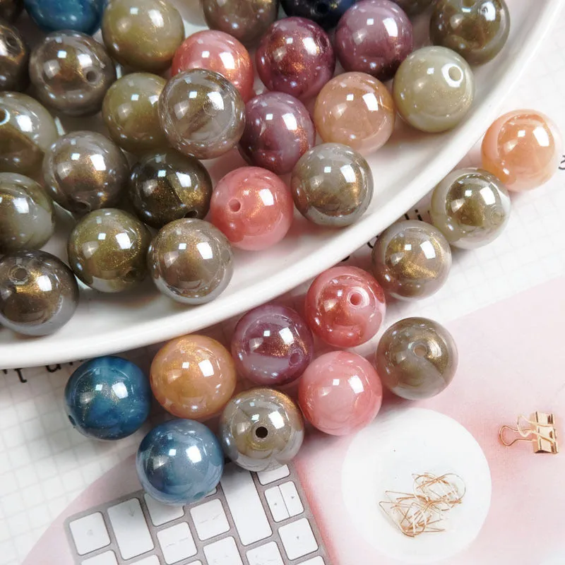 Wholesale 100PCS/PACK Gilt Two-color Straight Hole Imitation Agate Color Acrylic Beads