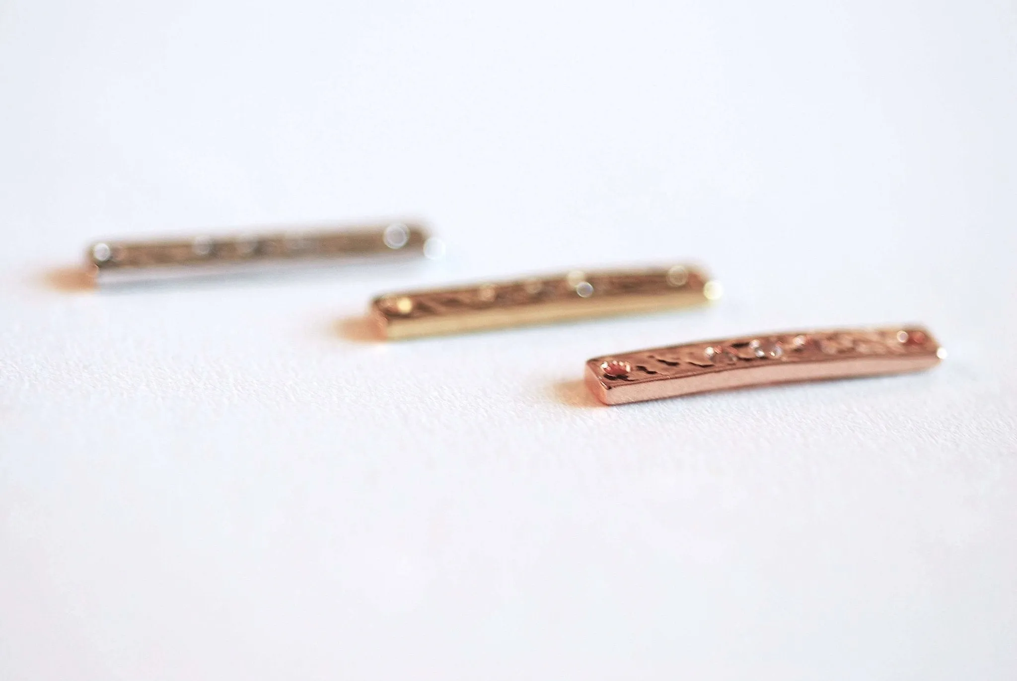 Wholesale Gold Bar CZ Connector Charm- 22k Gold plated 925 Sterling Silver, Rose Gold, Hammered Bar Connector, Cubic zirconia Bar, Stamping Bar, Link