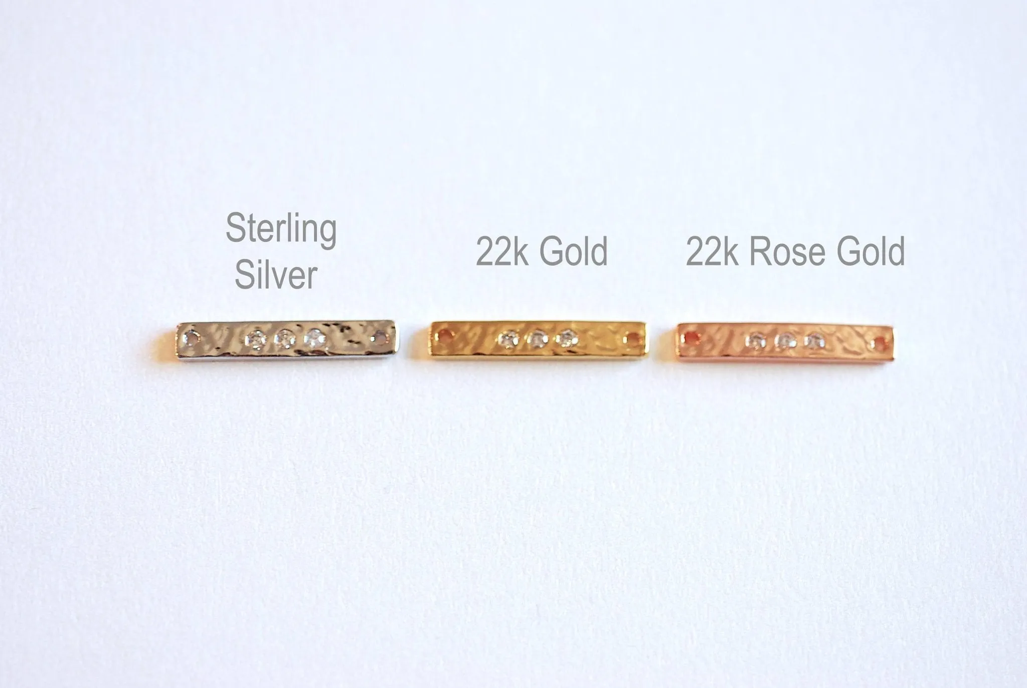 Wholesale Gold Bar CZ Connector Charm- 22k Gold plated 925 Sterling Silver, Rose Gold, Hammered Bar Connector, Cubic zirconia Bar, Stamping Bar, Link