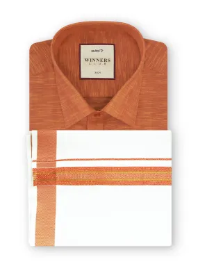 Winners Club Colour Shirts & Fancy Border Double Dhoti - Tangarine