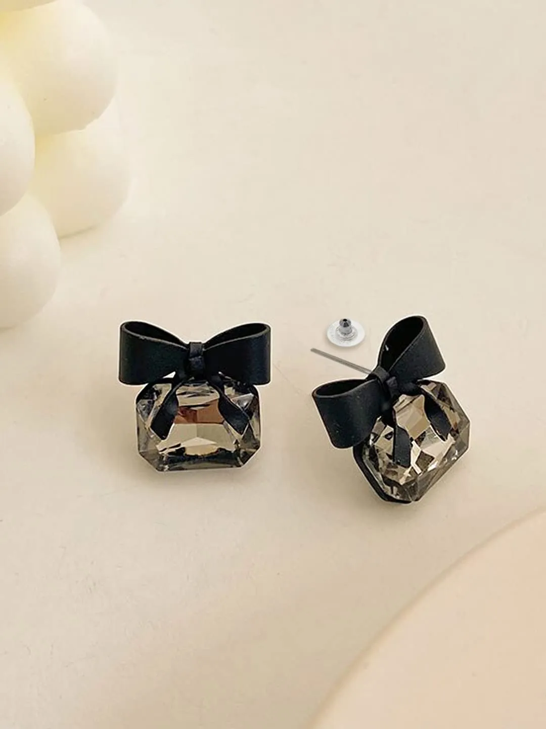 Yellow Chimes Earrings For Women Black Bow shape Crystal Drop Stud Earrings For Women and Girls