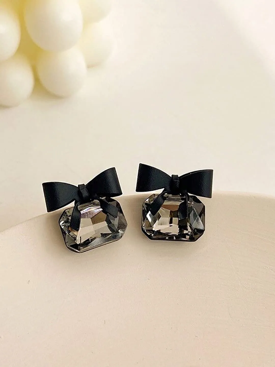 Yellow Chimes Earrings For Women Black Bow shape Crystal Drop Stud Earrings For Women and Girls