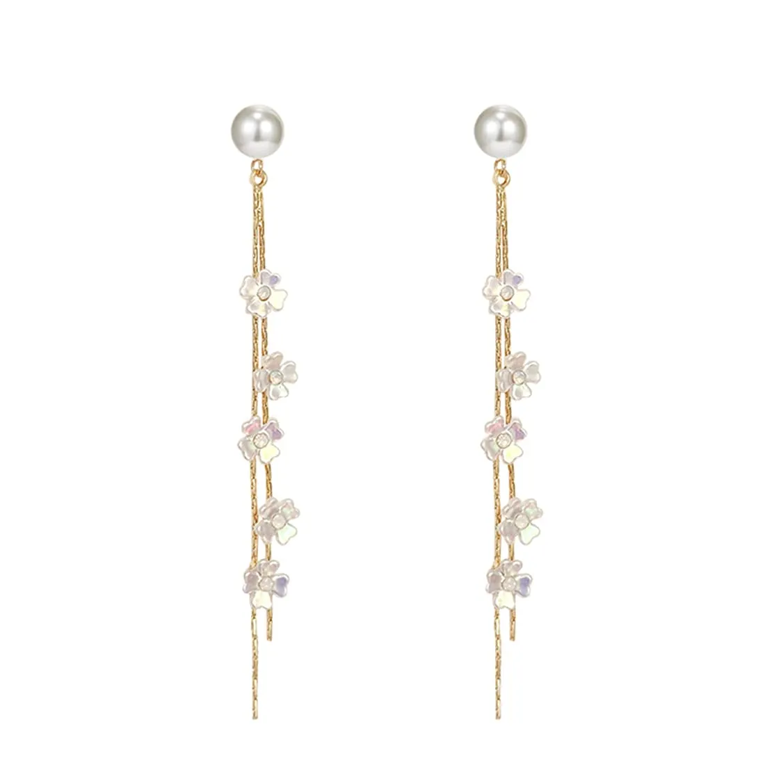 Yellow Chimes Earrings For Women Gold Tone Pearl Stud Linear Chain Crystal Studded Tassel Dangler Earrings For Women and Girls