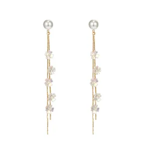 Yellow Chimes Earrings For Women Gold Tone Pearl Stud Linear Chain Crystal Studded Tassel Dangler Earrings For Women and Girls